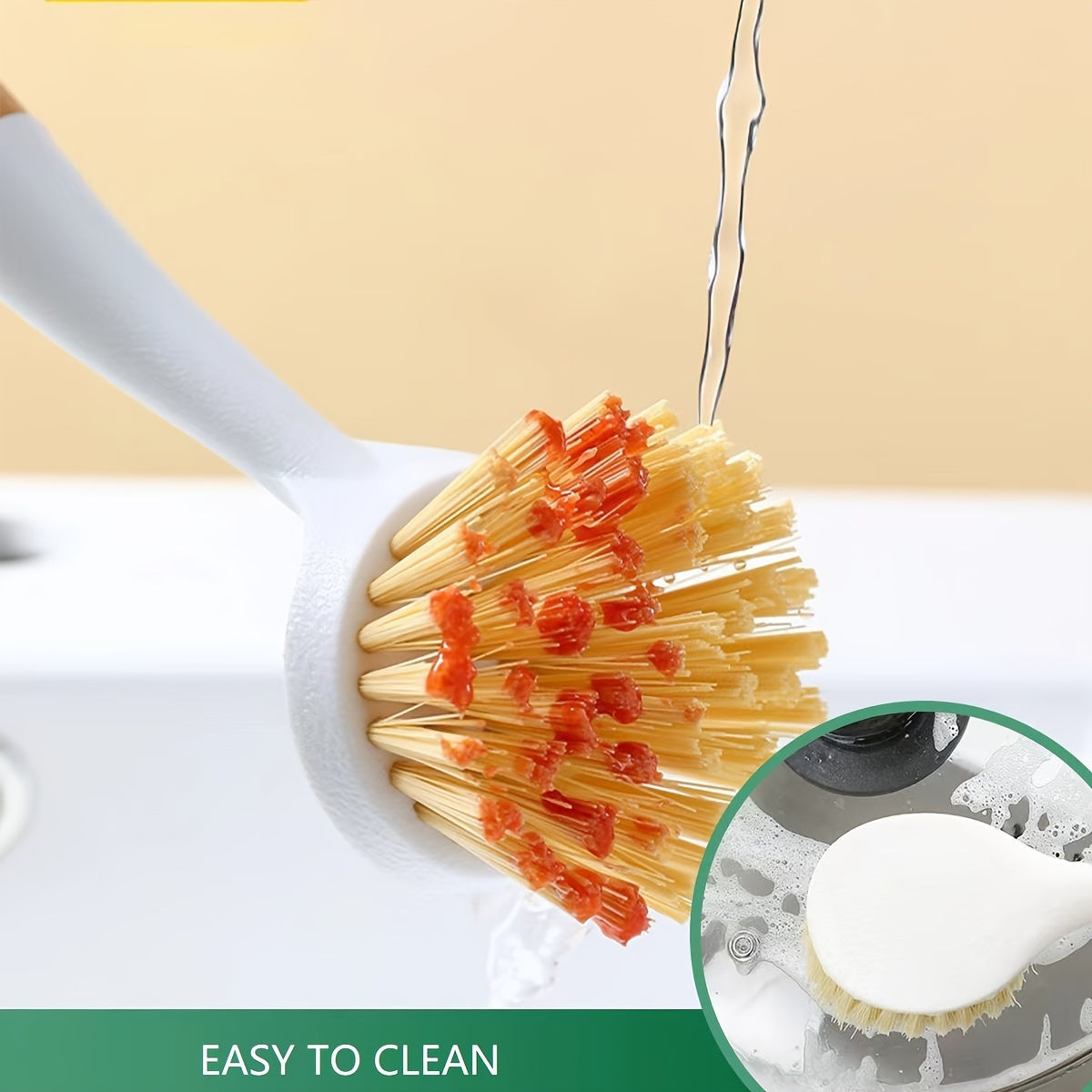 Bamboo Handle Pot Cleaning Brush Long Curved Crank for Cooking Pots