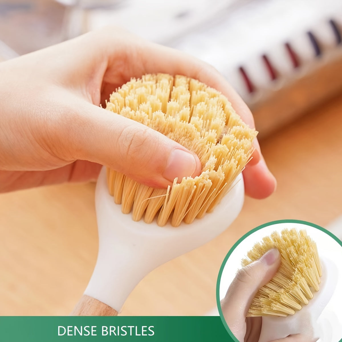 Bamboo Handle Pot Cleaning Brush Long Curved Crank for Cooking Pots