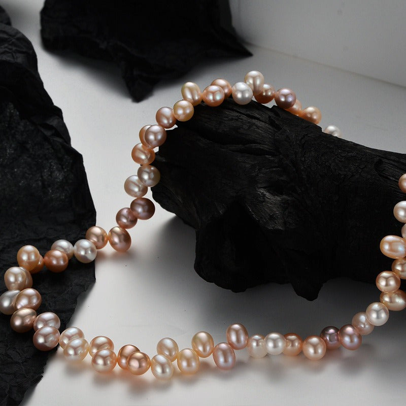 Freshwater Pearl Necklace with 18K Gold Plating Sterling Silver Clasp Irregular Round Pearls Jewelry for Women