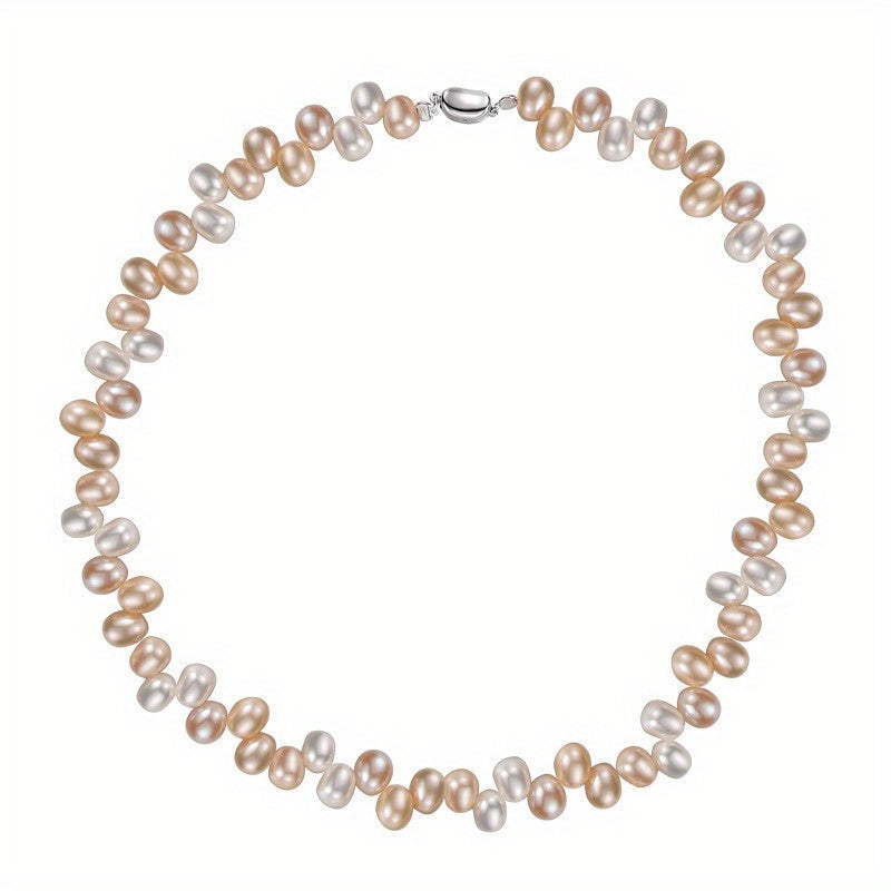 Freshwater Pearl Necklace with 18K Gold Plating Sterling Silver Clasp Irregular Round Pearls Jewelry for Women