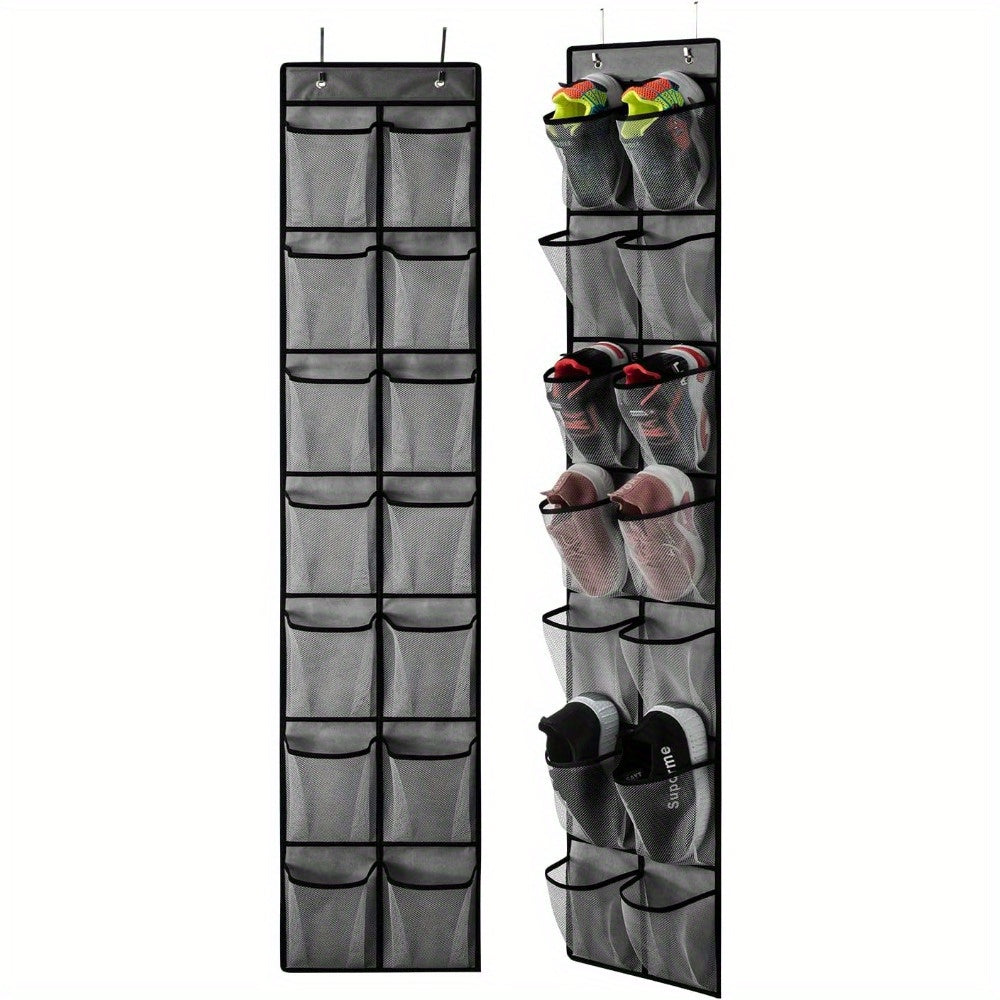 Over-Door Shoe Organizer with 14 Mesh Pockets for Closet Storage