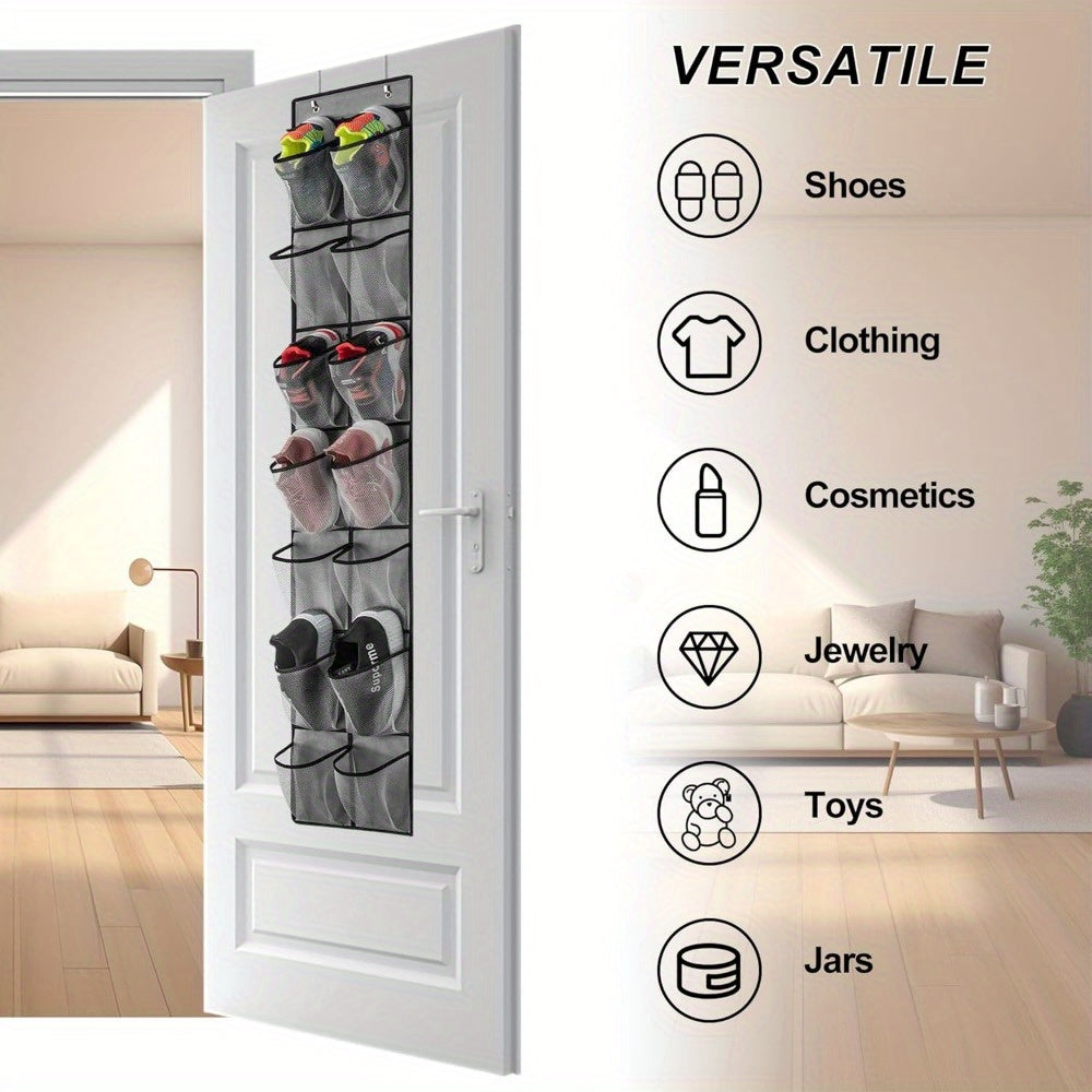 Over-Door Shoe Organizer with 14 Mesh Pockets for Closet Storage