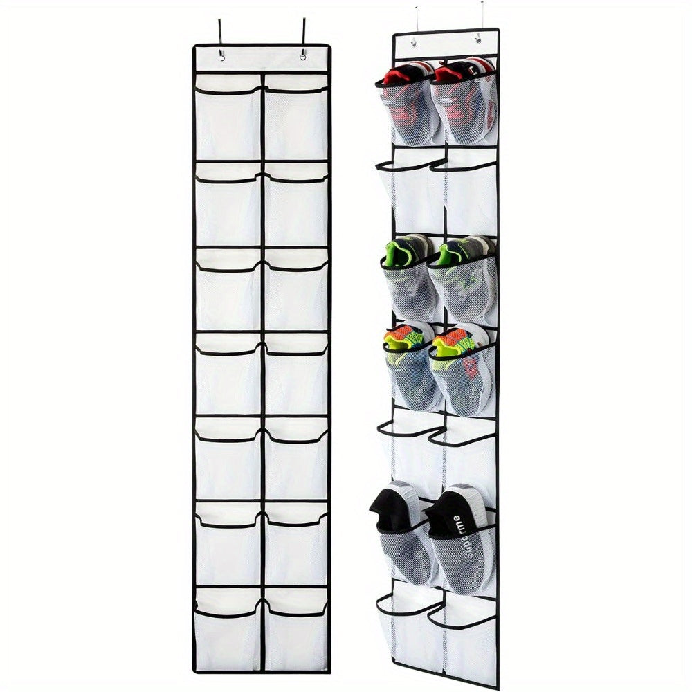 Over-Door Shoe Organizer with 14 Mesh Pockets for Closet Storage