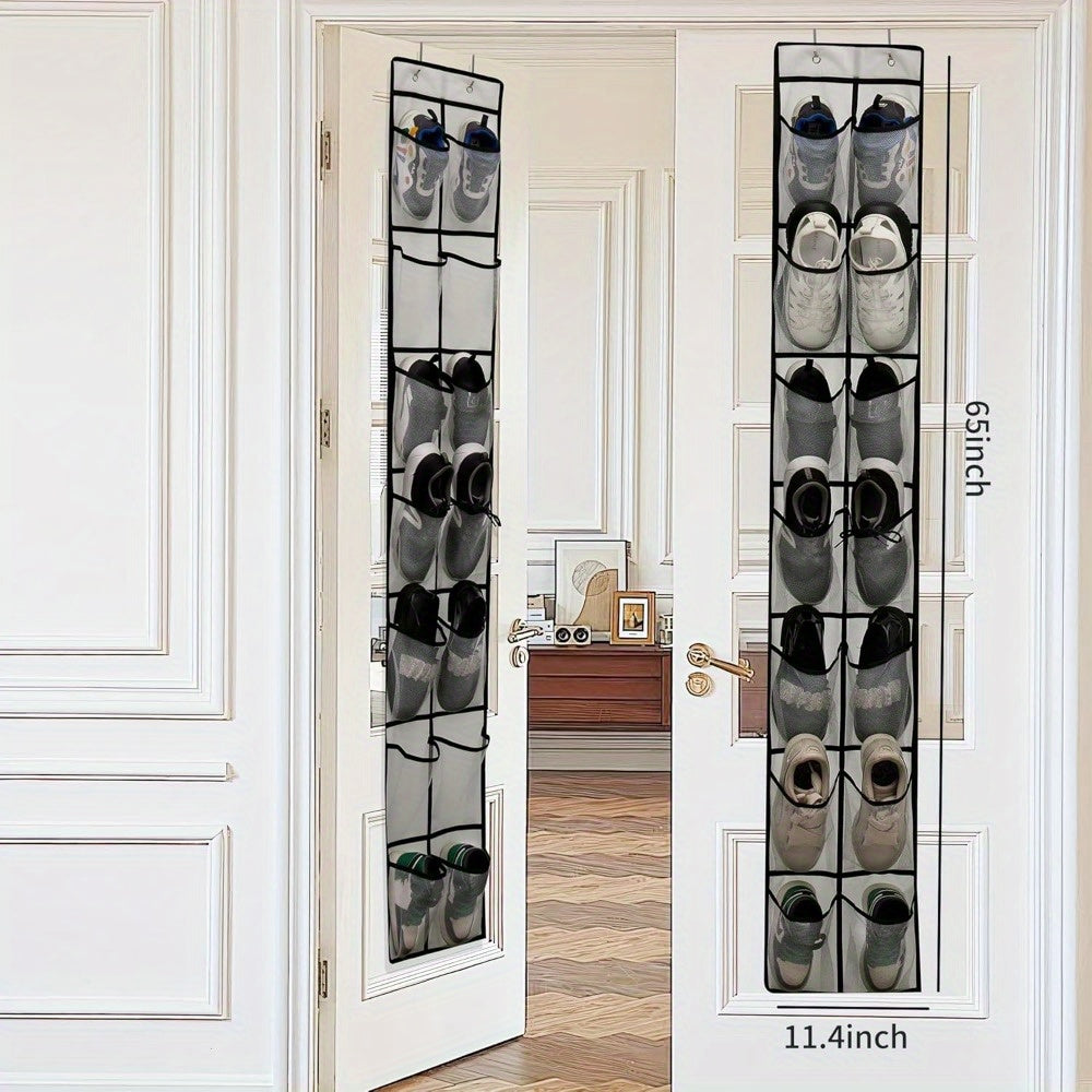 Over-Door Shoe Organizer with 14 Mesh Pockets for Closet Storage