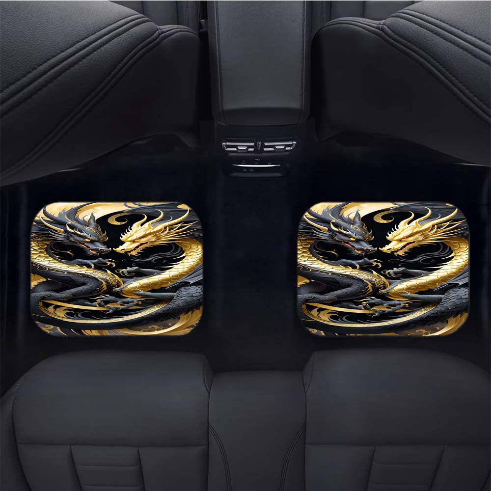 Черные и золотые автомобильные коврики с дизайном дракона, нескользящие, передние и задние покрытия