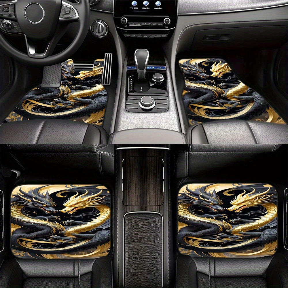 Черные и золотые автомобильные коврики с дизайном дракона, нескользящие, передние и задние покрытия