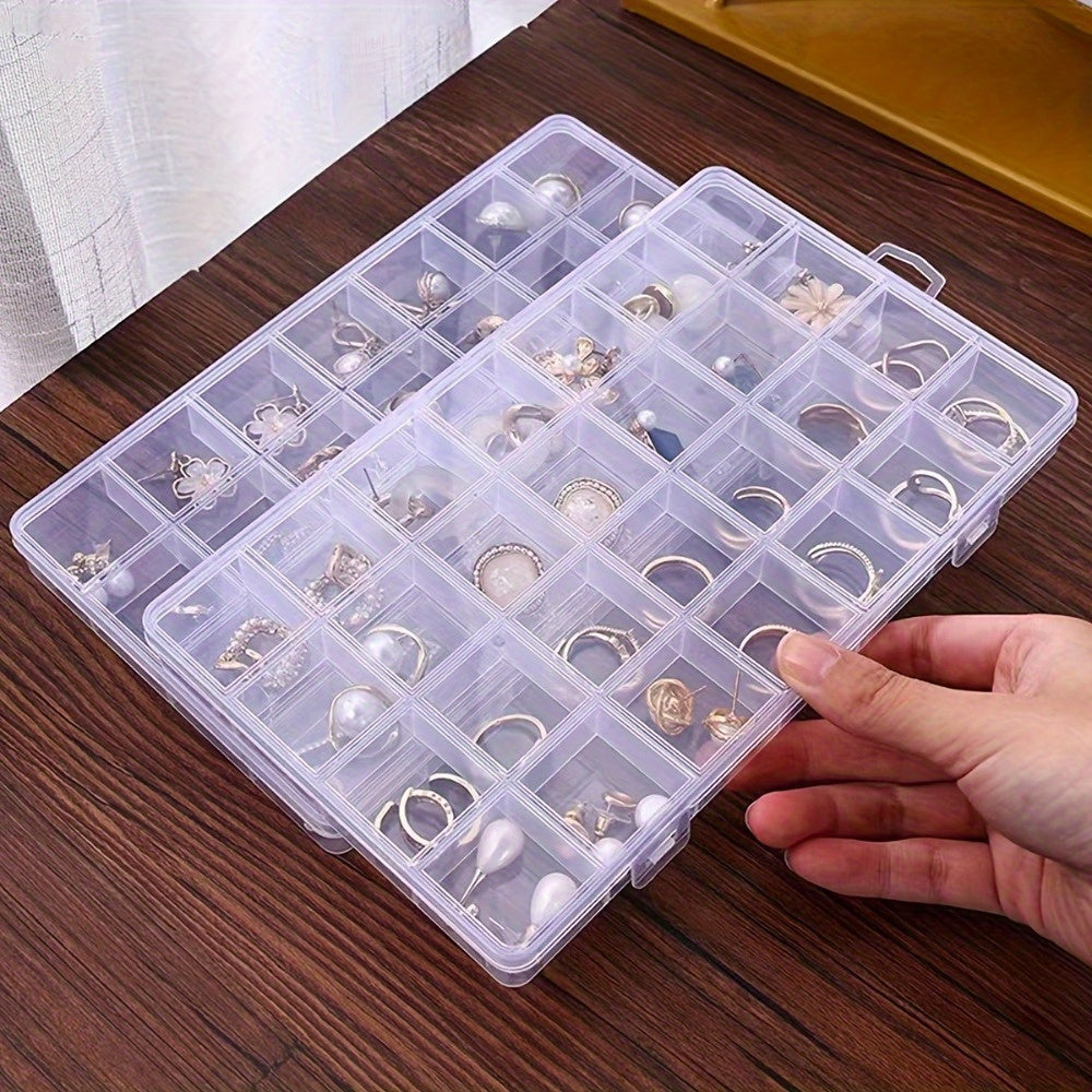 Caja organizadora de joyería de plástico con 28 compartimentos para pendientes, anillos, cuentas