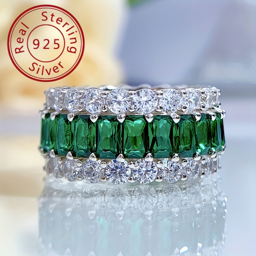 Sterling Silver Ring with Synthetic Gemstones for Birthdays and Weddings