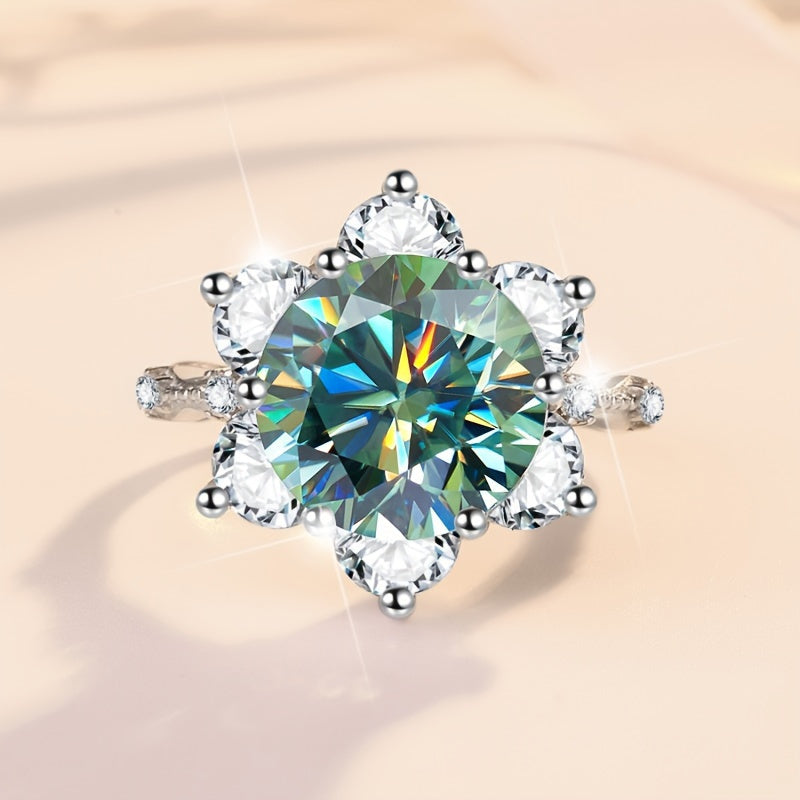 Green Moissanite Starburst Ring 5 Carat Sterling Silver Gift for Women
