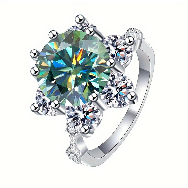 Green Moissanite Starburst Ring 5 Carat Sterling Silver Gift for Women
