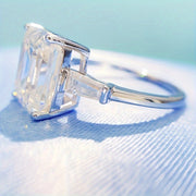 Sterling Silver Emerald Cut Moissanite Ring for Women with Gift Box