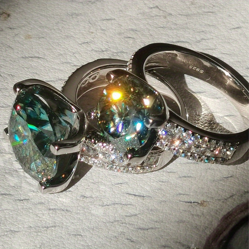 Blue-Green 5K Moissanite Engagement Ring for Couples Wedding Promise Jewelry