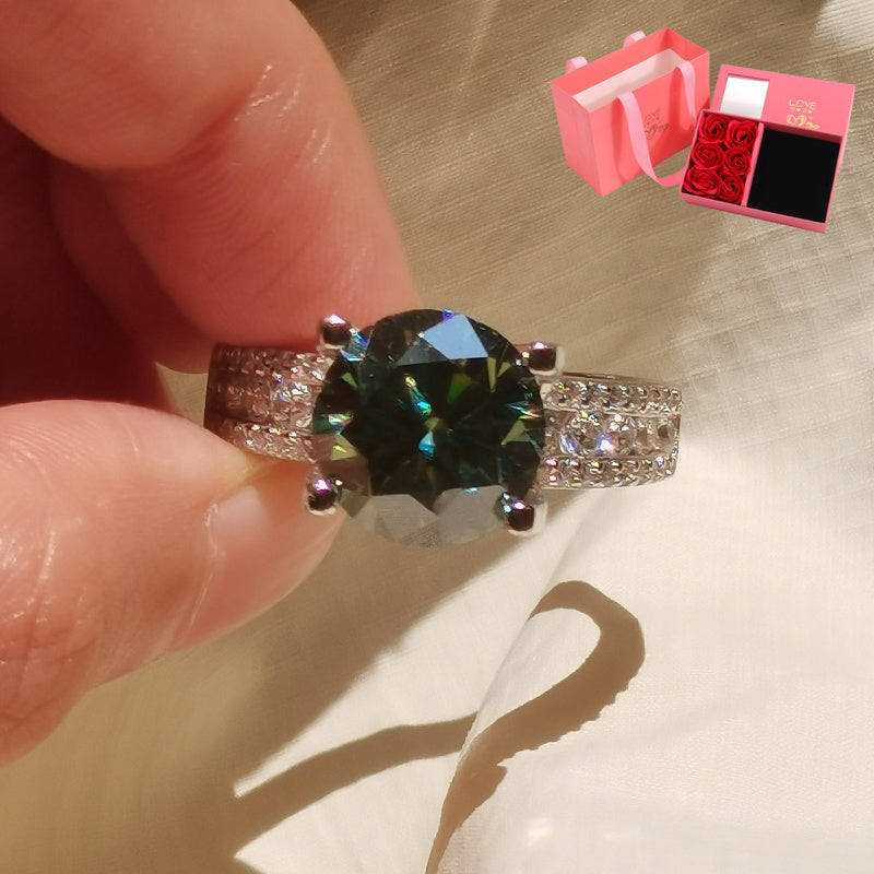 Blue-Green 5K Moissanite Engagement Ring for Couples Wedding Promise Jewelry