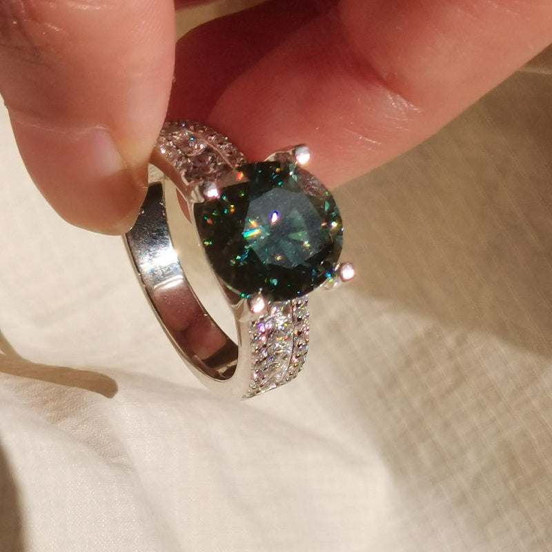 Blue-Green 5K Moissanite Engagement Ring for Couples Wedding Promise Jewelry