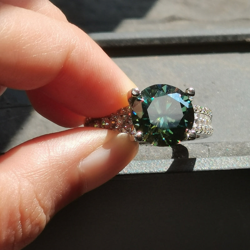 Blue-Green 5K Moissanite Engagement Ring for Couples Wedding Promise Jewelry