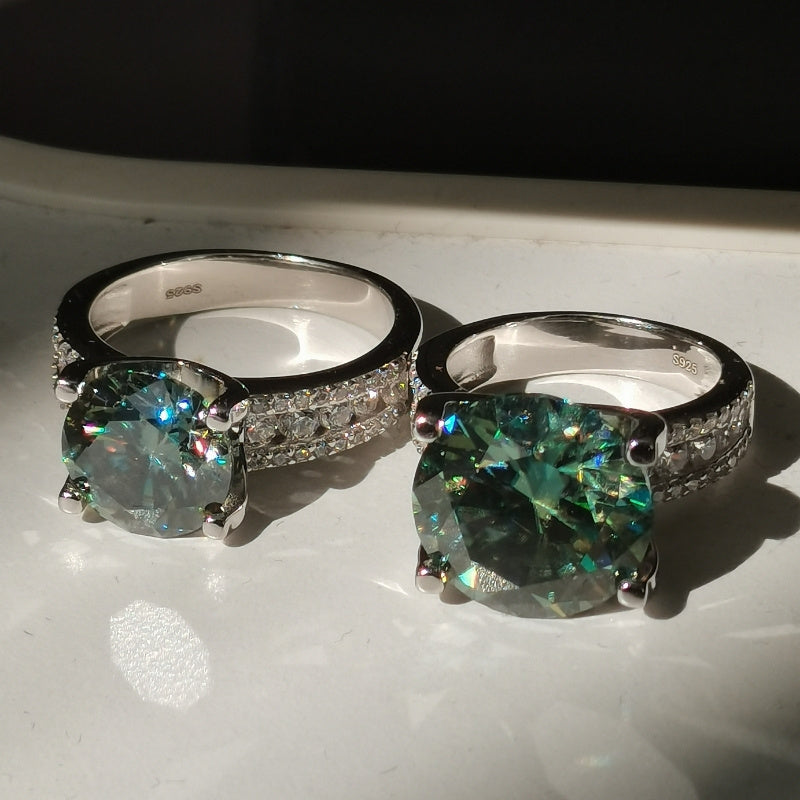 Blue-Green 5K Moissanite Engagement Ring for Couples Wedding Promise Jewelry