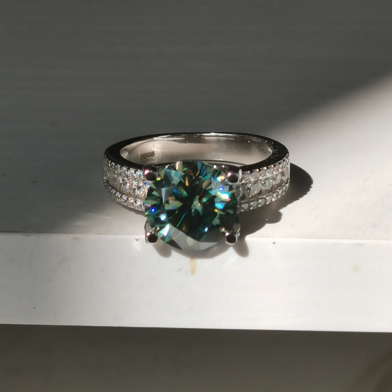 Blue-Green 5K Moissanite Engagement Ring for Couples Wedding Promise Jewelry