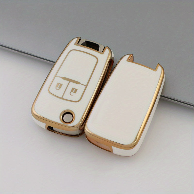 Universal TPU Flip Key Fob Cover with Keychain for Cars Teal Gold Accents