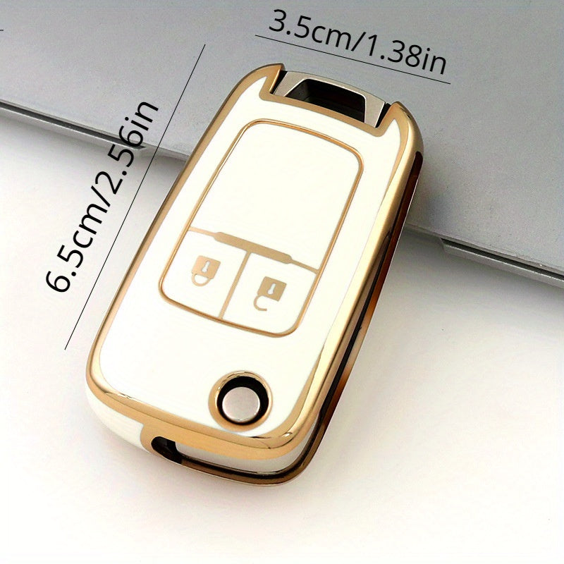 Universal TPU Flip Key Fob Cover with Keychain for Cars Teal Gold Accents