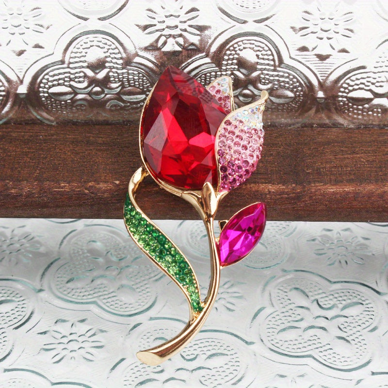 Kristal Gul Brosh Vintage Uslub Rinoystonlar Zargarlik Kostyumlar uchun