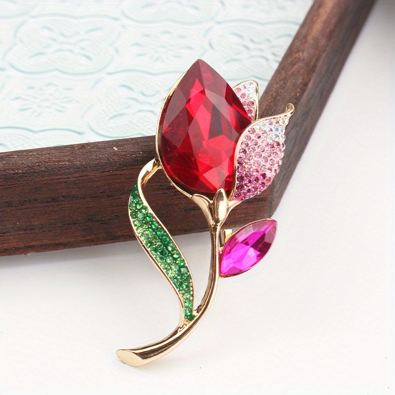 Crystal Flower Brooch Vintage Style Rhinestones Jewelry for Blazers