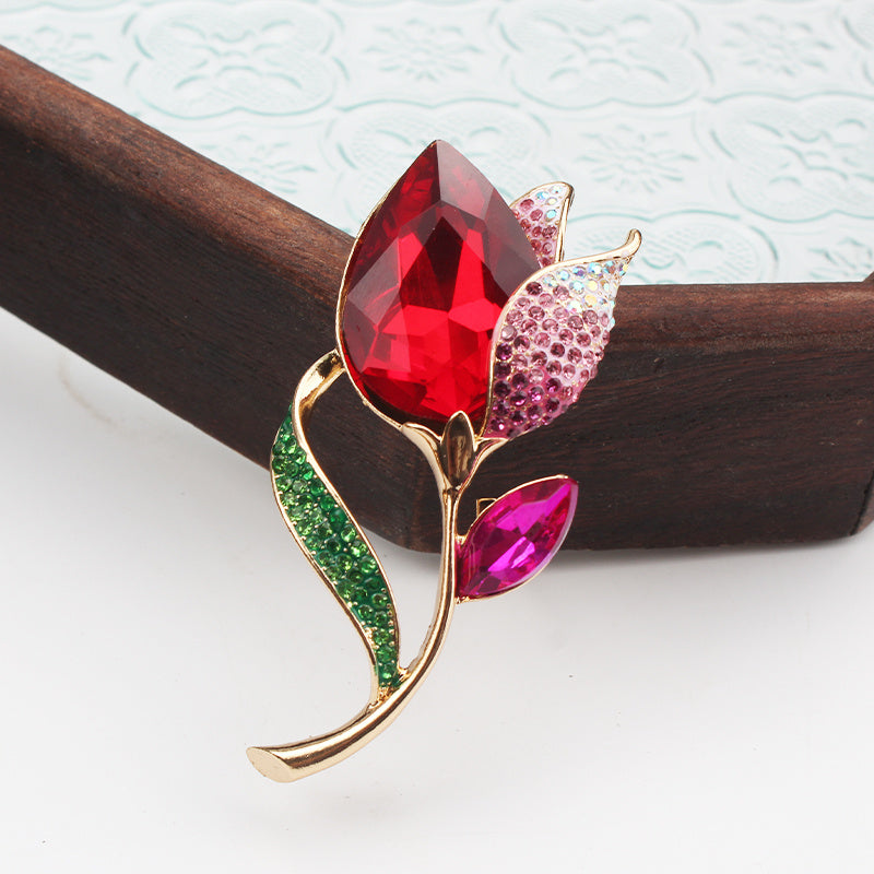 Kristal Gul Brosh Vintage Uslub Rinoystonlar Zargarlik Kostyumlar uchun