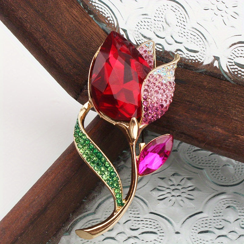 Kristal Gul Brosh Vintage Uslub Rinoystonlar Zargarlik Kostyumlar uchun