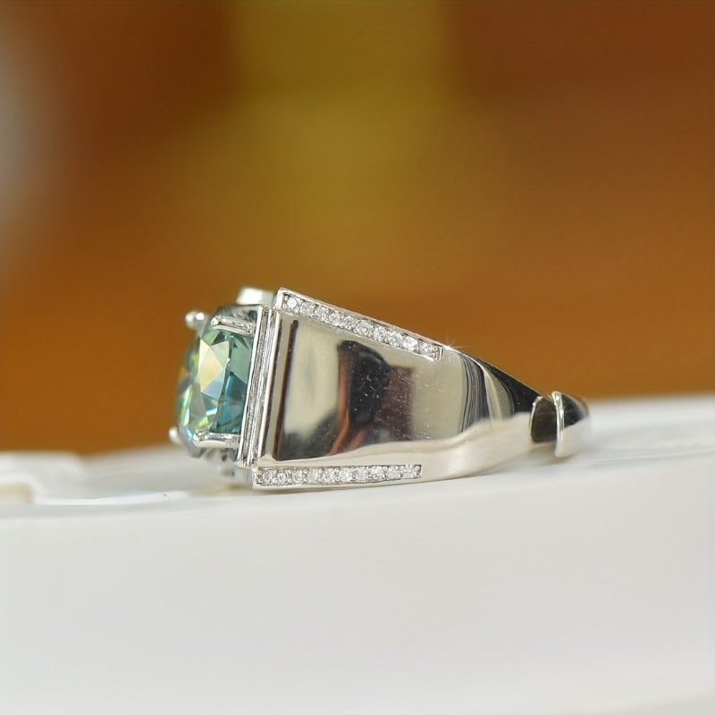Blue-Green Moissanite Engagement Ring 5K Sterling Silver Wedding Jewelry