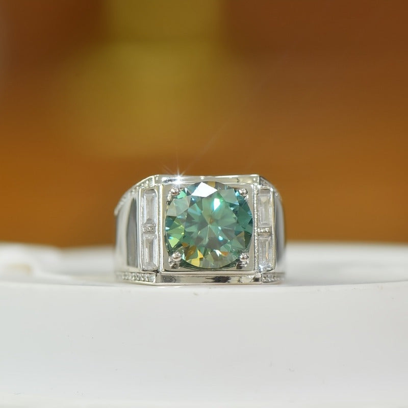 Blue-Green Moissanite Engagement Ring 5K Sterling Silver Wedding Jewelry