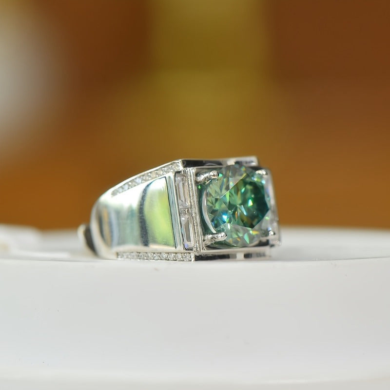 Blue-Green Moissanite Engagement Ring 5K Sterling Silver Wedding Jewelry