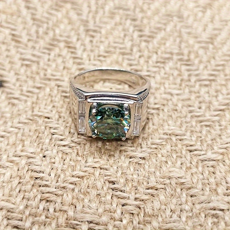 Blue-Green Moissanite Engagement Ring 5K Sterling Silver Wedding Jewelry
