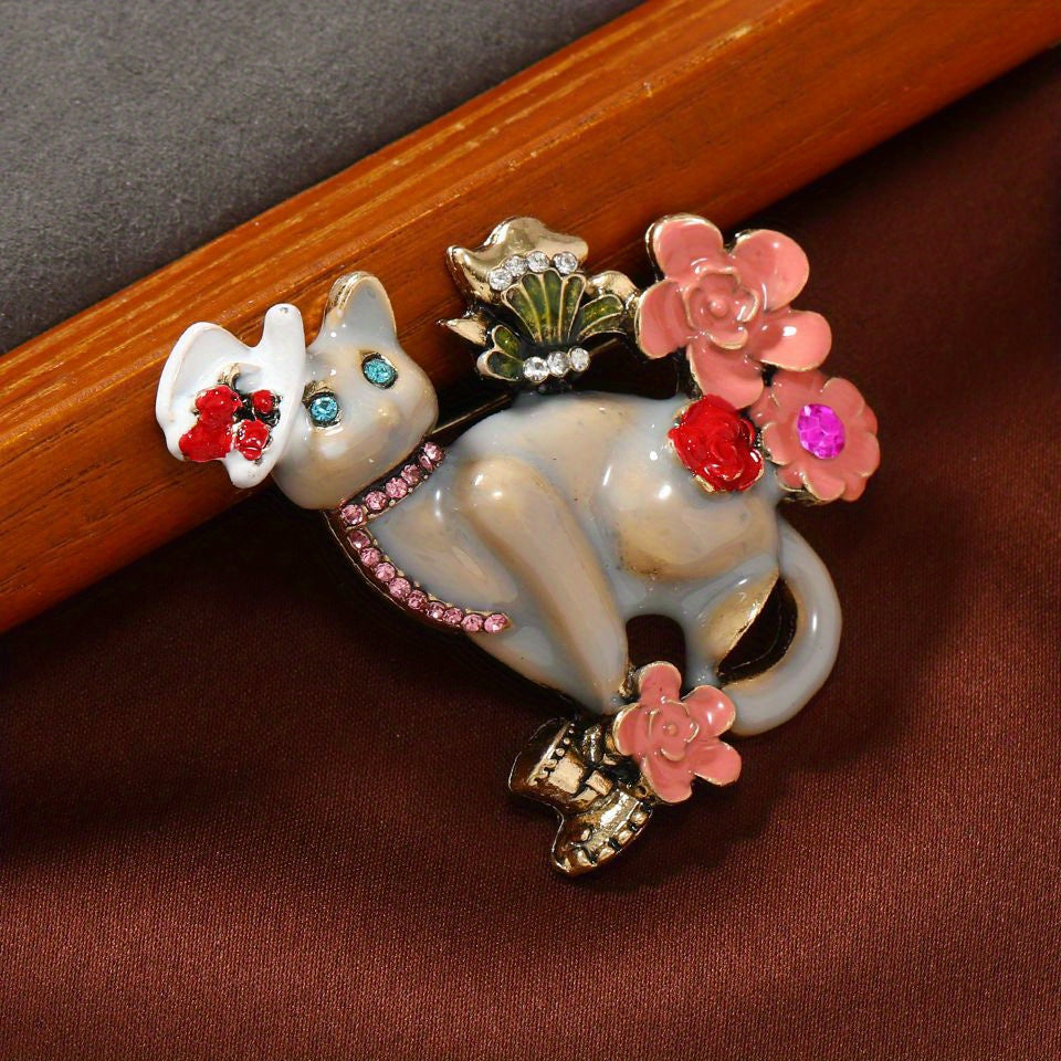 Retro Cat Enamel Pin Vintage Brooch Alloy Irregular Shape Elegant Accessory