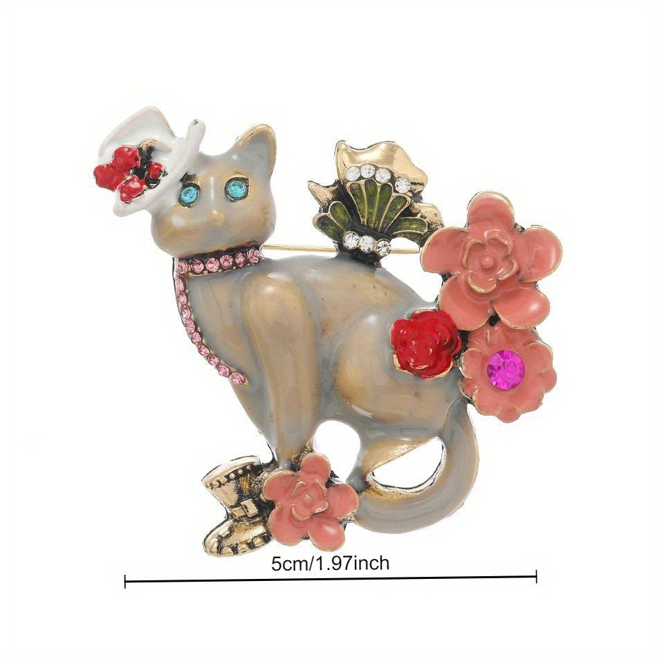 Retro Cat Enamel Pin Vintage Brooch Alloy Irregular Shape Elegant Accessory