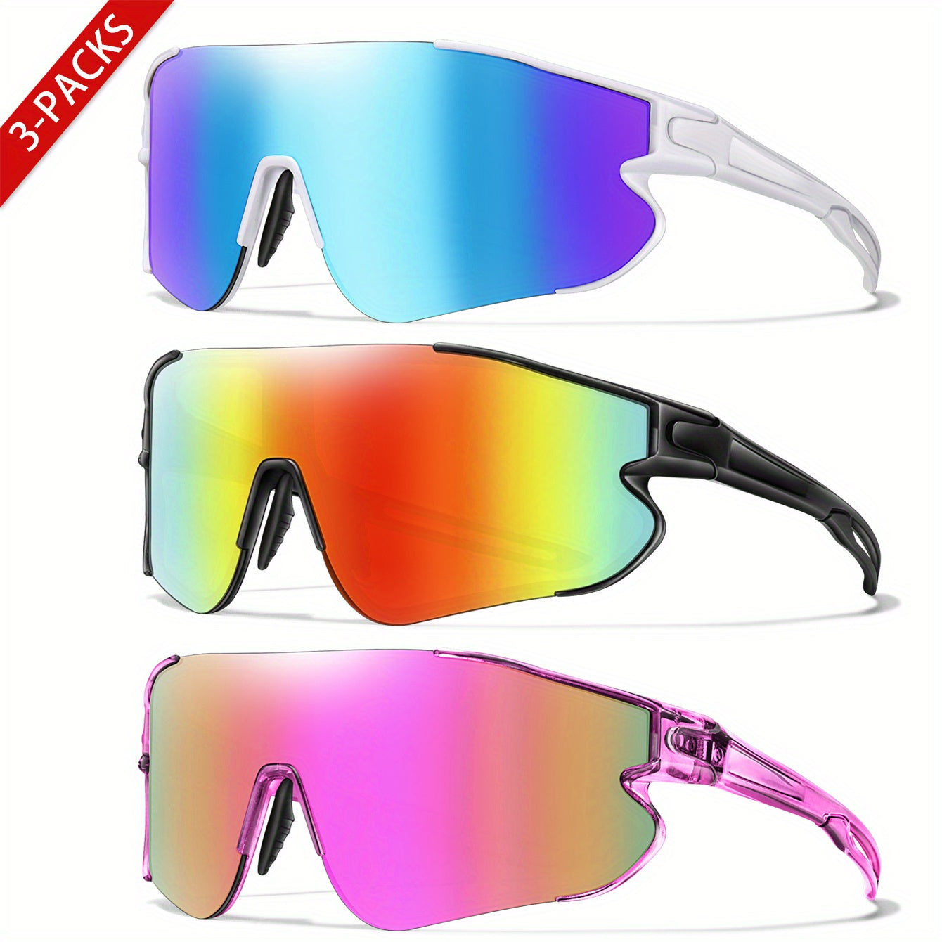 Gafas de running con espejo UV400 para mujer, montura de PC, almohadillas nasales suaves, talla L