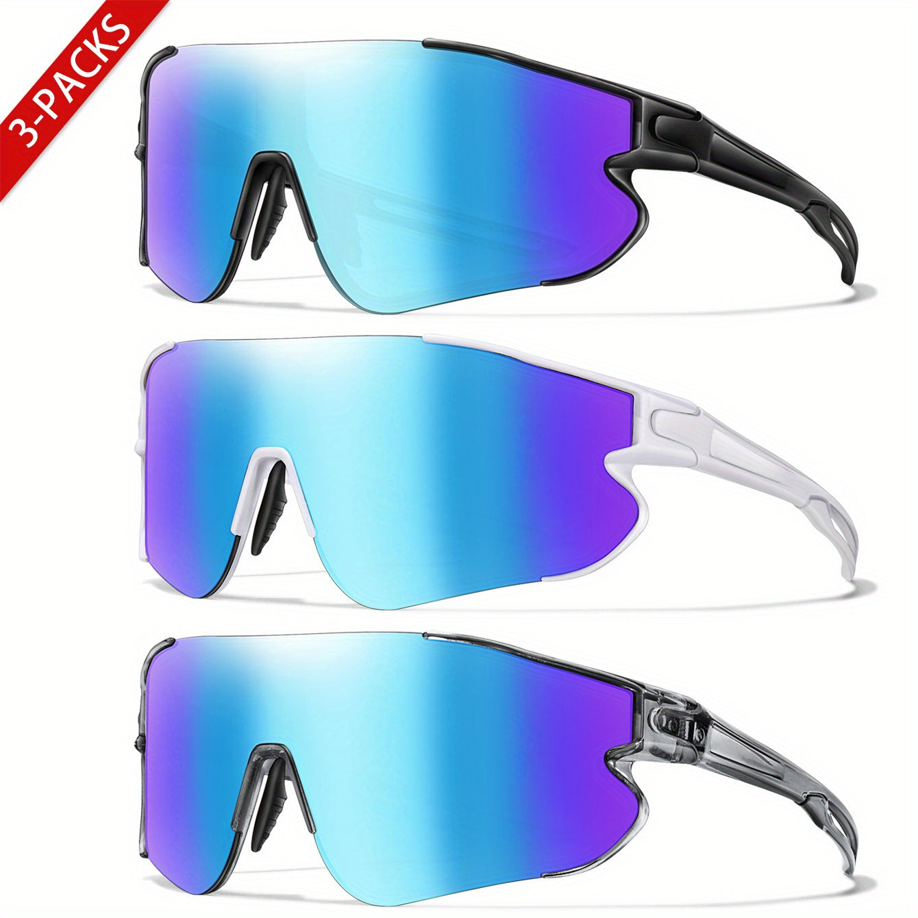 Gafas de running con espejo UV400 para mujer, montura de PC, almohadillas nasales suaves, talla L