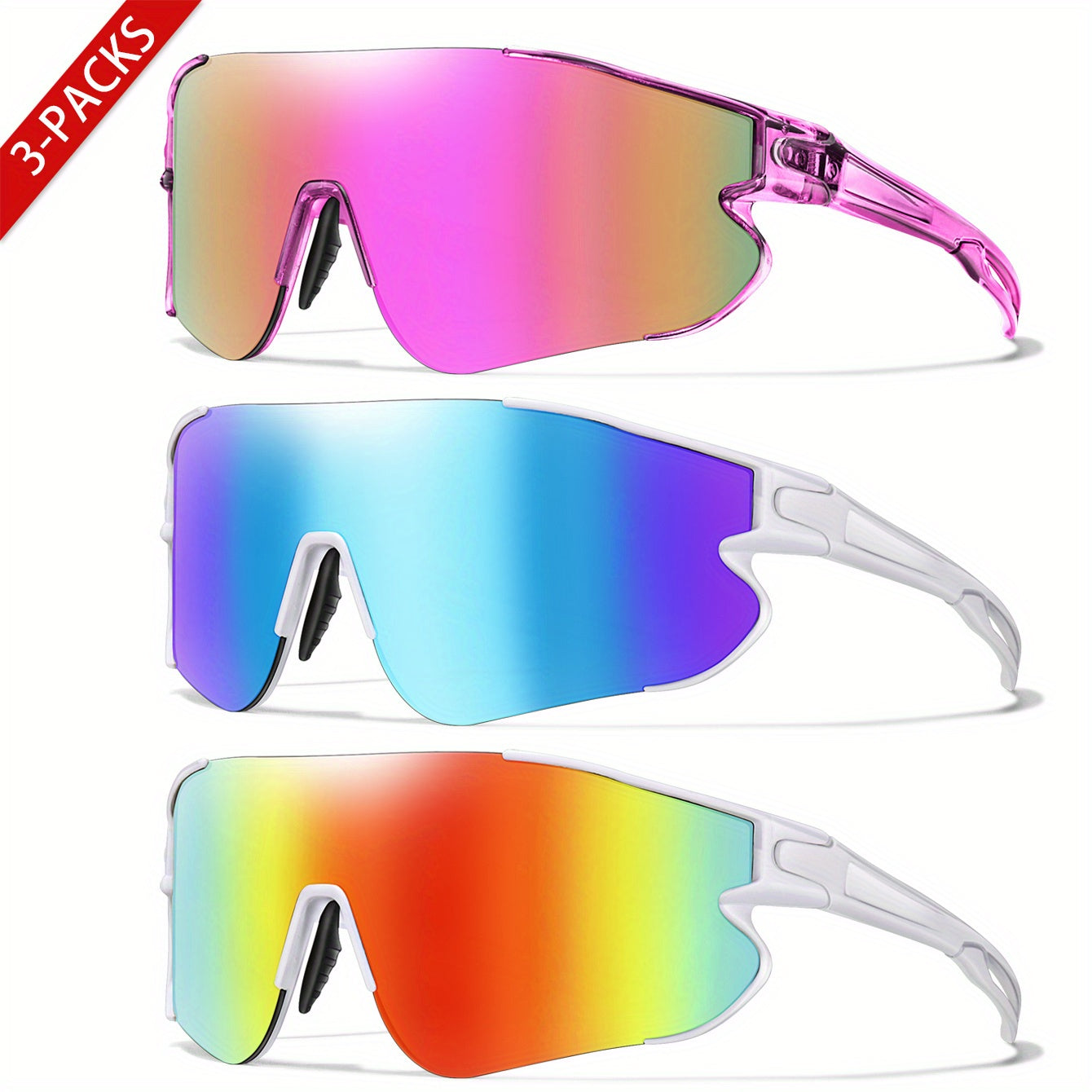 Gafas de running con espejo UV400 para mujer, montura de PC, almohadillas nasales suaves, talla L