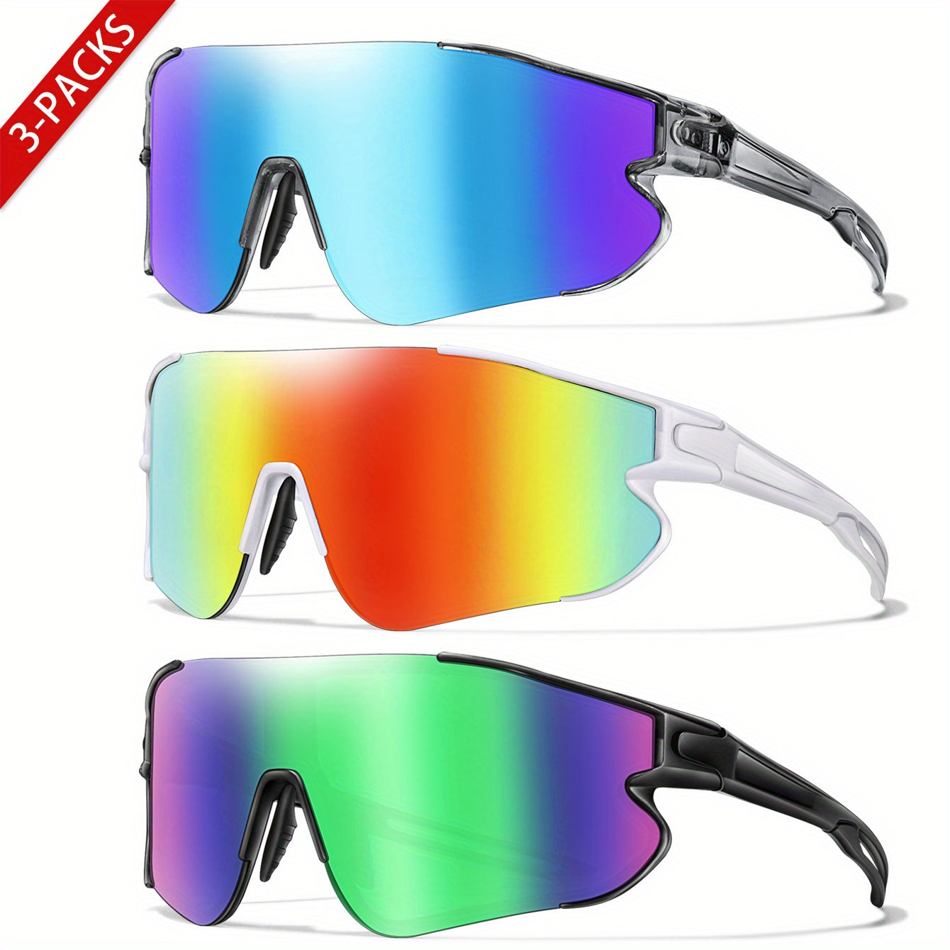 Gafas de running con espejo UV400 para mujer, montura de PC, almohadillas nasales suaves, talla L