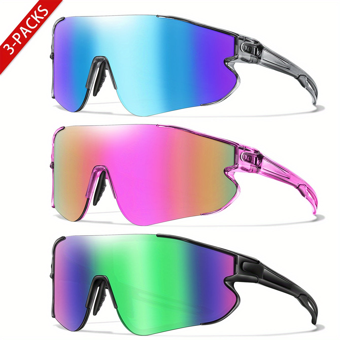 Gafas de running con espejo UV400 para mujer, montura de PC, almohadillas nasales suaves, talla L
