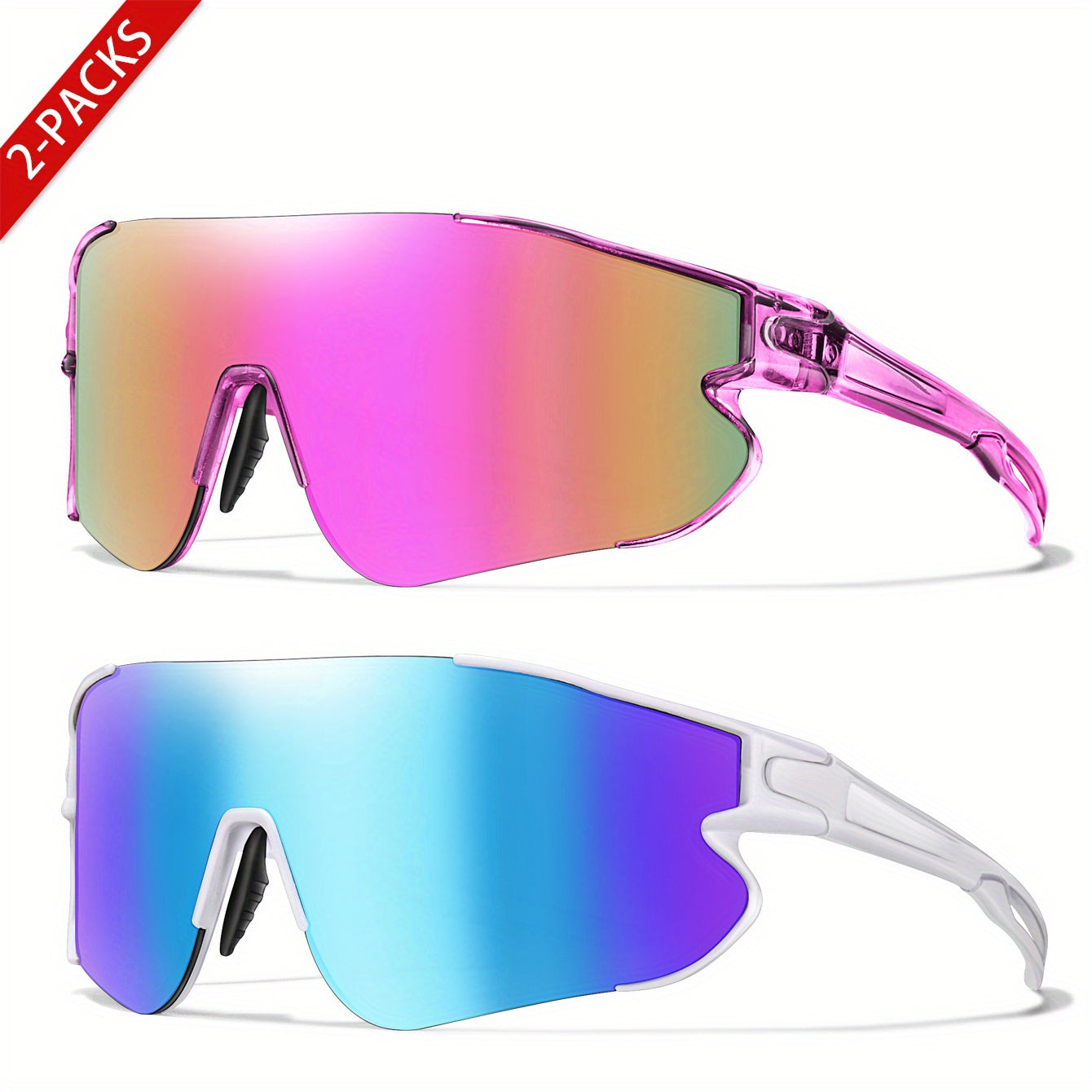 Gafas de running con espejo UV400 para mujer, montura de PC, almohadillas nasales suaves, talla L