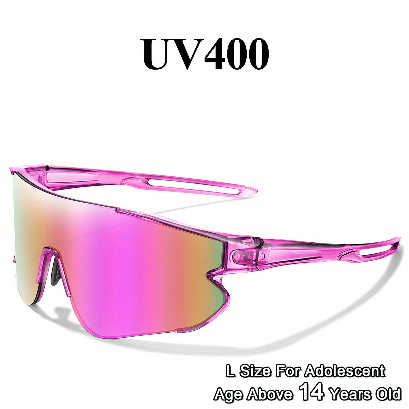 Gafas de running con espejo UV400 para mujer, montura de PC, almohadillas nasales suaves, talla L