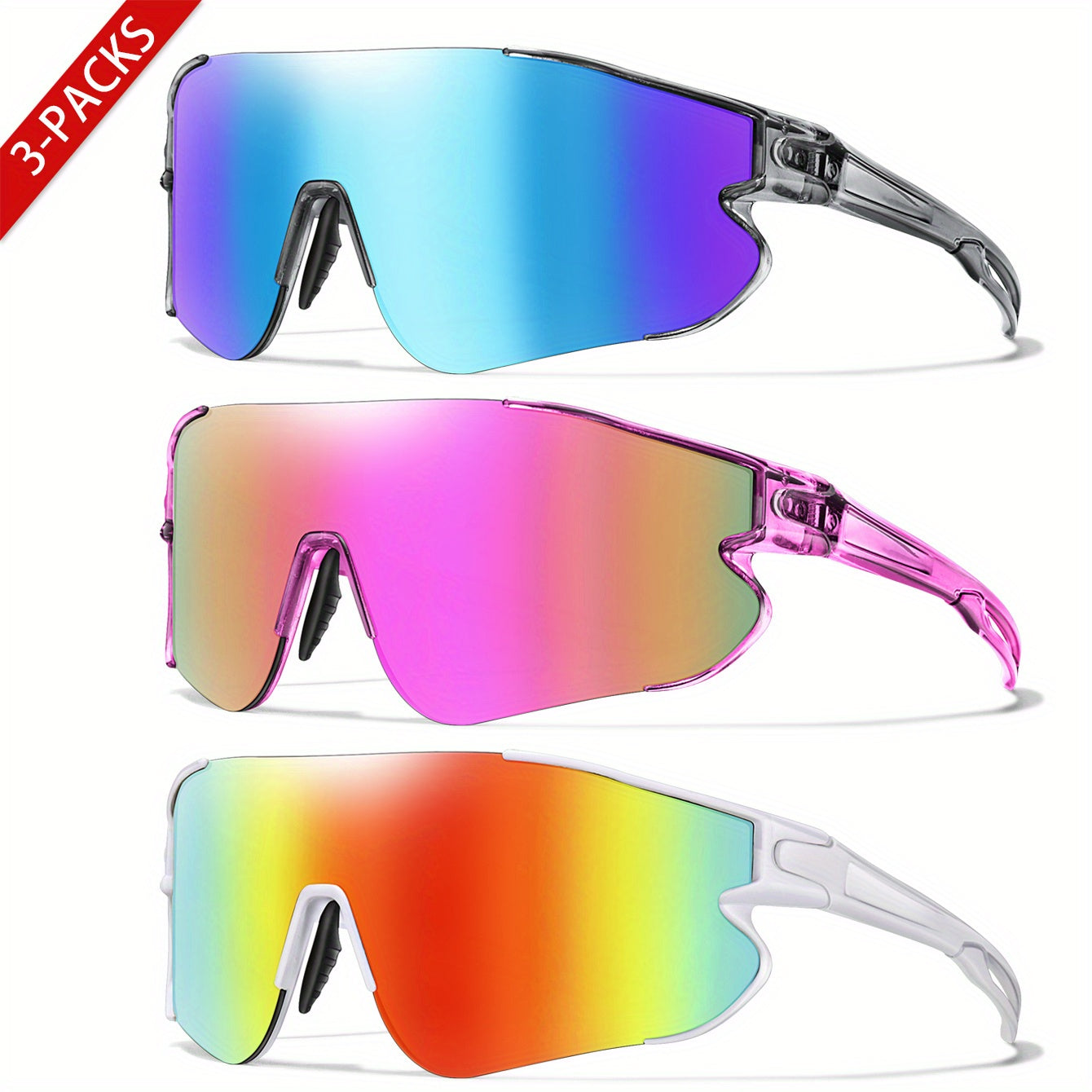 Gafas de running con espejo UV400 para mujer, montura de PC, almohadillas nasales suaves, talla L