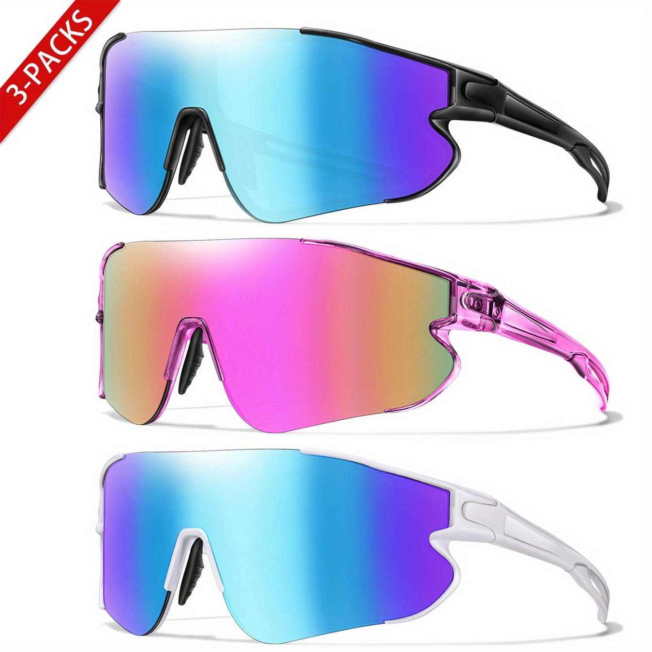 Gafas de running con espejo UV400 para mujer, montura de PC, almohadillas nasales suaves, talla L