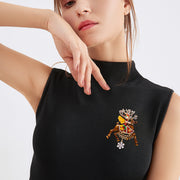 Enamel and Rhinestone Reindeer Brooch with Snowflake Pendant Christmas Deer Pin for Men Women