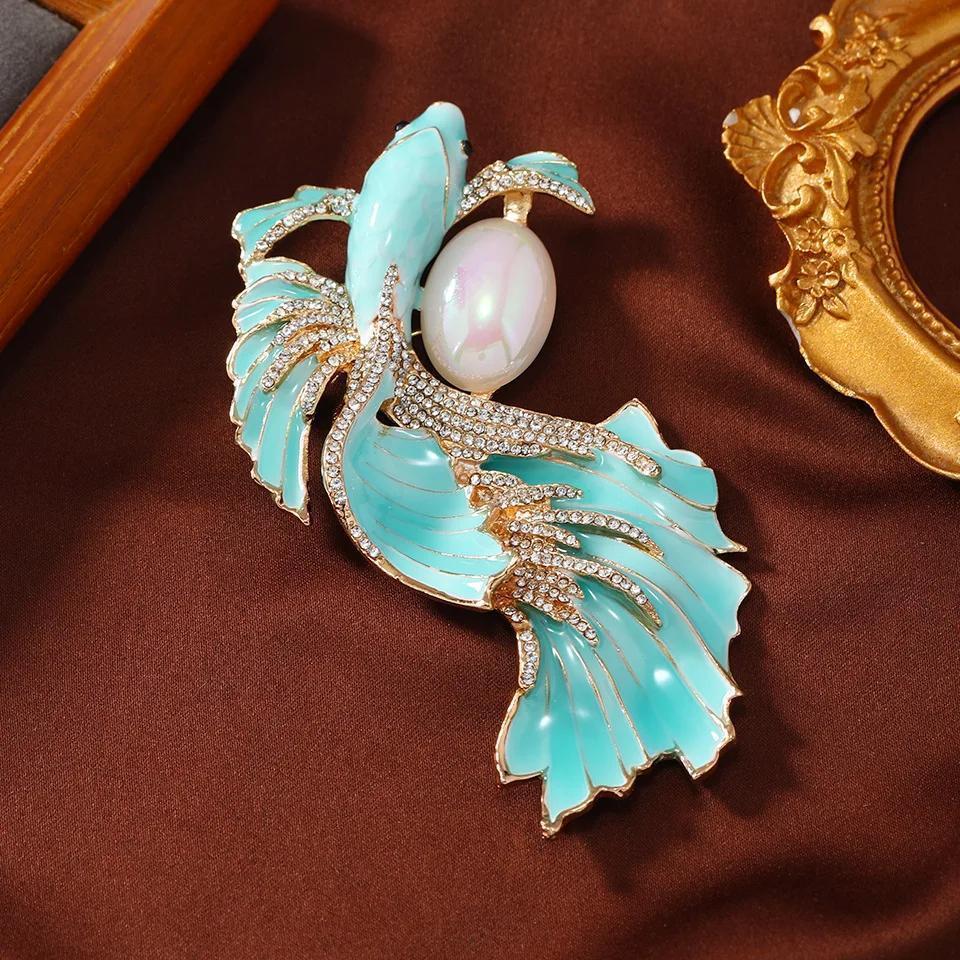 Hayvon shaklidagi ajoyib vintage uslubidagi mermaid brosh pin, emal va porloq rhinestone'lar bilan bezatilgan, hashamatli uniseks zargarlik aksessuari