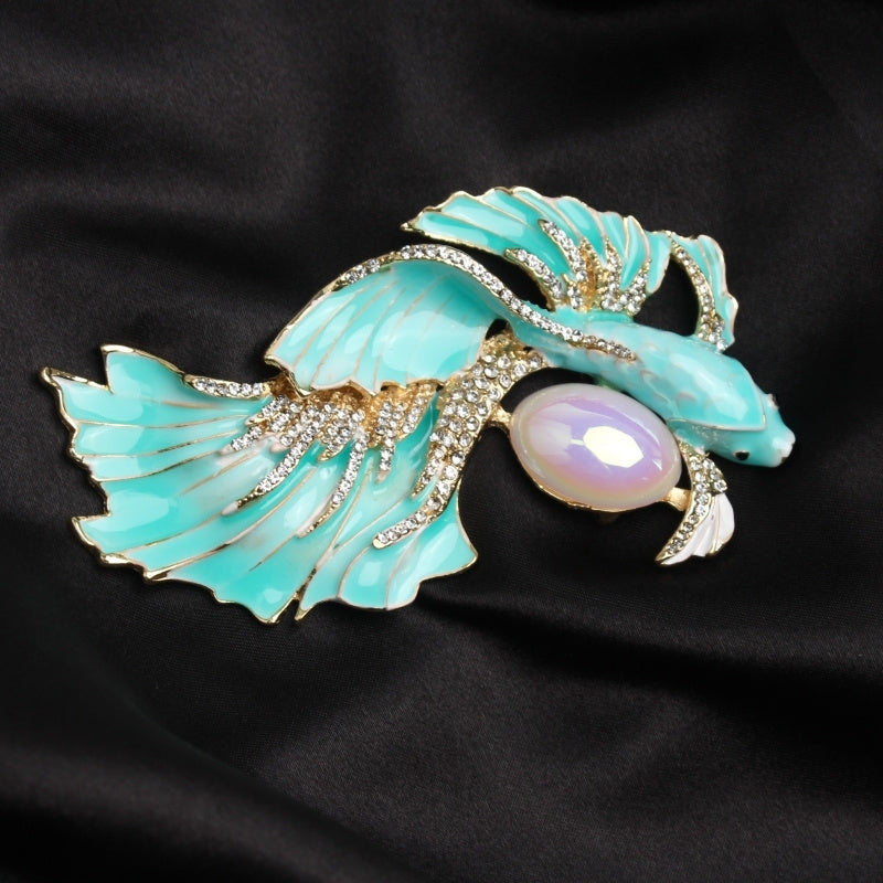 Vintage Mermaid Brooch Pin with Enamel and Rhinestones Unisex Jewelry