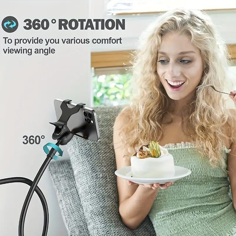 360° Rotating Phone and Tablet Holder Stand with Gooseneck Clamp and Spiral Base