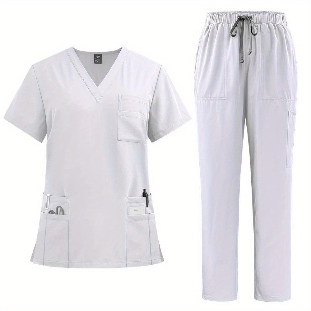 Women's Polyester Fitted Workwear Pants with Patch Pockets for Medical Professionals