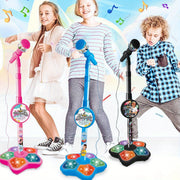 Kids Karaoke Microphone Toy with LED Lights, Adjustable Stand, for Ages 3-6