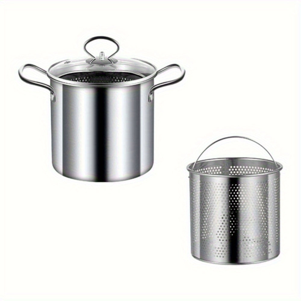 3.5L Stainless Steel Deep Fryer Pot with Basket and Clear Lid