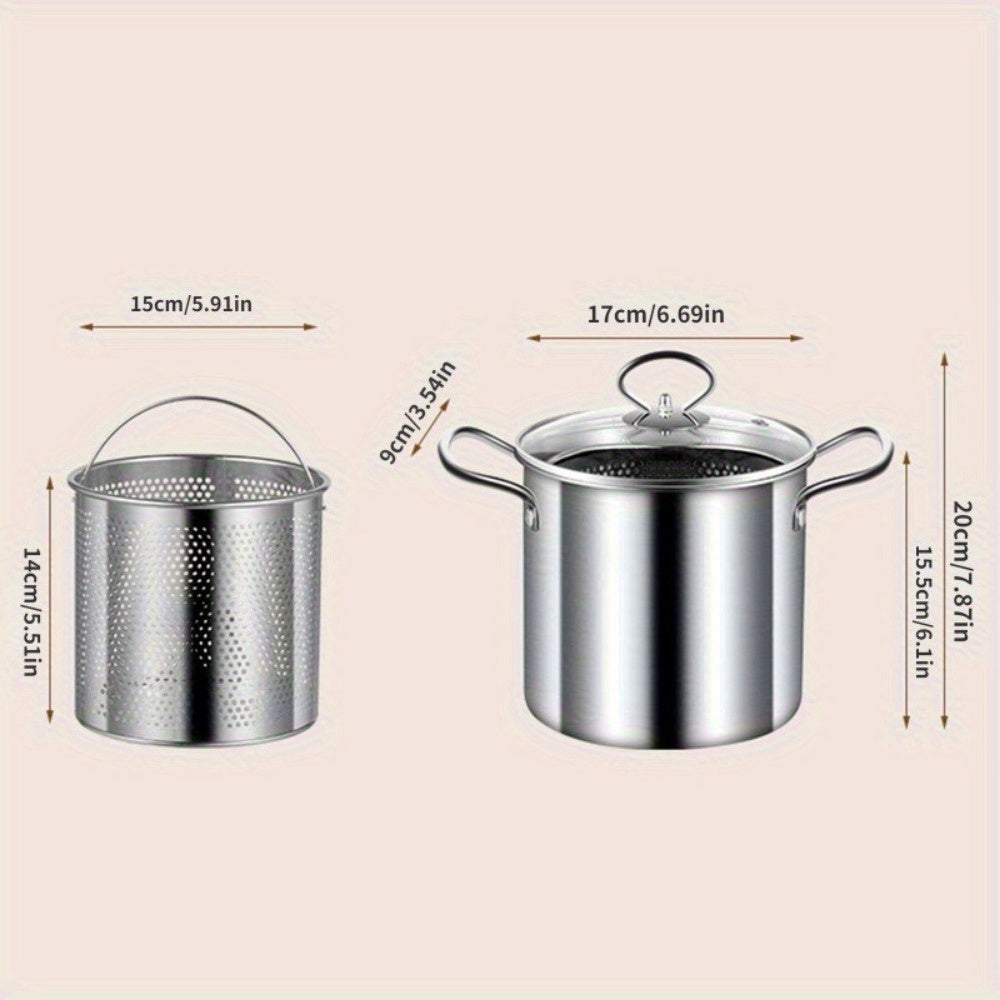 3.5L Stainless Steel Deep Fryer Pot with Basket and Clear Lid